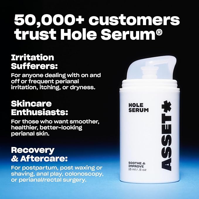 Asset Hole Serum – Soothing Daily Serum for Perianal Skin Health & Radiance – 15ml (.5oz) | Hydrates, Strengthens, Improves Skin Texture | Gentle, pH Balanced, Non-Greasy Formula