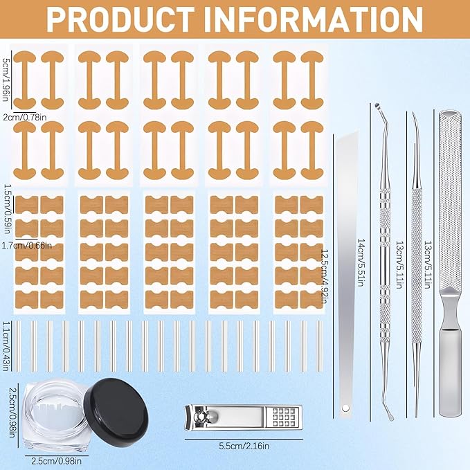 Ingrown Toenail Corrector Set with Correction Strips,Professional Ingrown Toenails Pedicure Tool Set, Toenail Correction Strips & Ingrown Toenail Corrector,Ingrown Nail Tool for Women Man