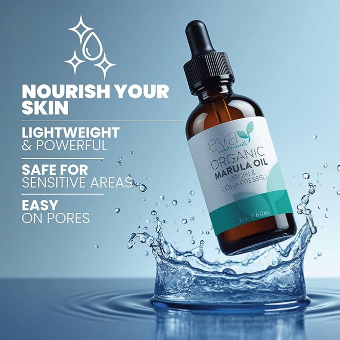 Eva Naturals Marula Oil – 100% Pure Cold Pressed Oil for Face, Hair, Skin & Body – Lightweight Facial & Massage Serum – Moisturizer for Aging Care, Gua Sha & Beard Use