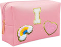 Personalized Inital Preppy Makeup Bag Set with Zipper, Monogram Waterproof Travel Cosmetic Bag for Women, Cute Preppy Patch Toiletry Bag for Traveling Outdoors, Gift Ideal for Christmas Thanksgiving