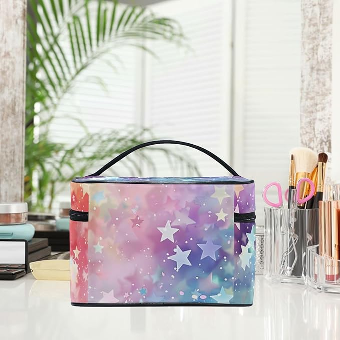 MNSRUU Makeup Bags, Starry Sky Makeup Organizer Bags Toiletry Bag Box Travel Cosmetic Bag Make Up Train Case for Women Teen Girl Ladies