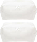 PAZIMIIK 2PCS Cozy Makeup Bag Travel Cosmetic Bag for Women Soft Toiletry Bag Aesthetic Makeup Organizer Portable Large Zipper Pouch for Skincare Beauty Accessories Brushes Waffle Check Cream White
