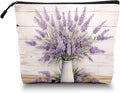 Cosmetic Bags Travel Makeup Toilet Case Waterproof Pouch for Women Girls 6.7X9.45inches - Lavender in A White Pitcher on A White - Wood Background