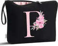 Vavabox A-Z Personalized Makeup Bag, Birthday Gifts for Women Mom, Gifts for Best Friend, Bride Bridesmaid Cosmetic bag (P, Black)