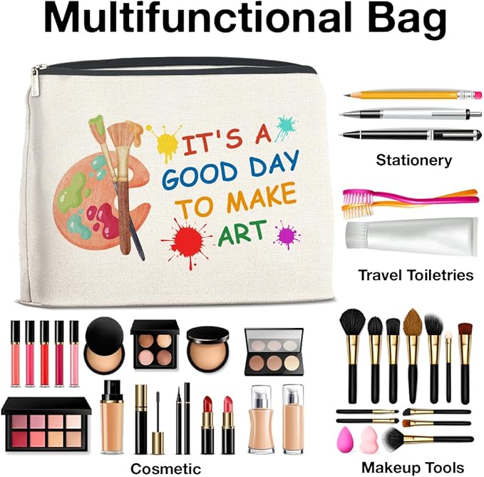 Art Teacher Makeup Bag - Art Lover Gifts for Women Artist & Teacher, Cosmetic Bag With Zipper Makeup Pouch