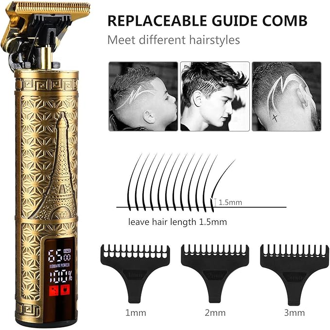 Hair Clippers for Mens Zero Gapped Cordless Hair Trimmer T-Blade Trimmer Professional Haircut & Grooming Kit Rechargeable Edgers Clippers Hair Trimmer Shaver Cutting Kit with LCD Display (Led-Tower)
