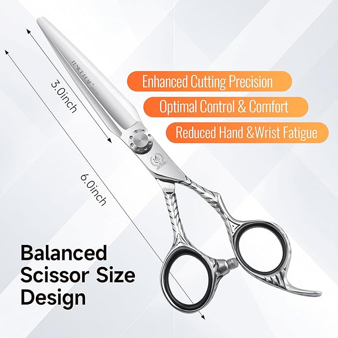 Fenice Peak Straight Hair Cutting Scissors 6.0'' Barber Haircut Shears with Sharp Razor Edge 440C Hair Scissors with Engraving Handle for Salon and Home User