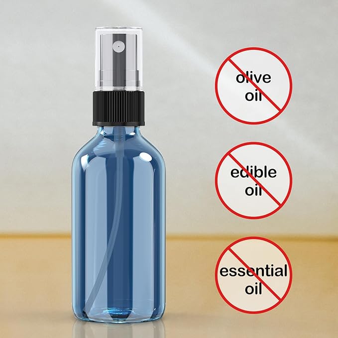 Wedama 2 oz Mini Glass Spray Bottles, Empty Small Spray Bottles with Funnel Dropper, Fine Mist for Hair, Travel, Plants, Cleaning Solutions and Skin Care (4 Pack Indigo Blue)