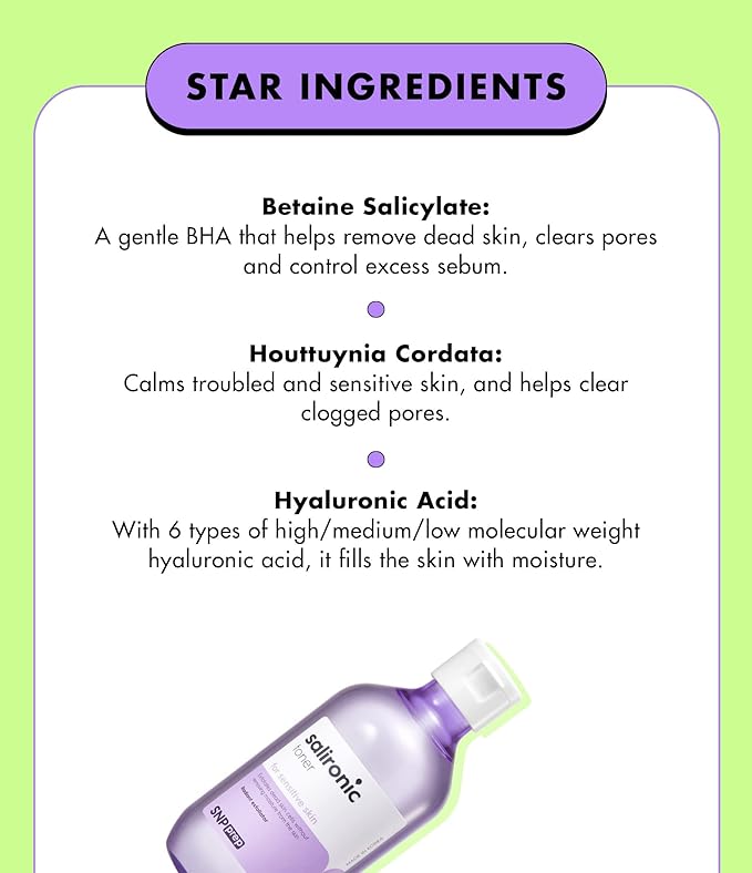 SNP Salironic Toner | Korean Skincare Remove Dead Skin Cells and Sebum | for Seneitive Skin | Soothing & Moisturizing | Men and Women | 220ml