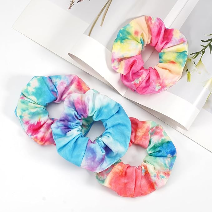 4pcs Tie Dye Hair Ties Soft Colorful Tie Dye Hair Scrunchies for Women Teen Girls Elastic Hair Bands Ponytail Holder Hair Accessories Gifts