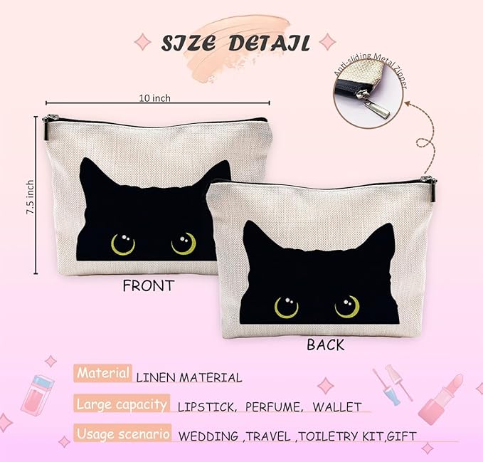 Cat Makeup Bag, Black Cat Kitty Kitten Cosmetic Bags for Women, Cat Owners Gifts, Black Cats Small Makeup Cosmetic Bag for Purse