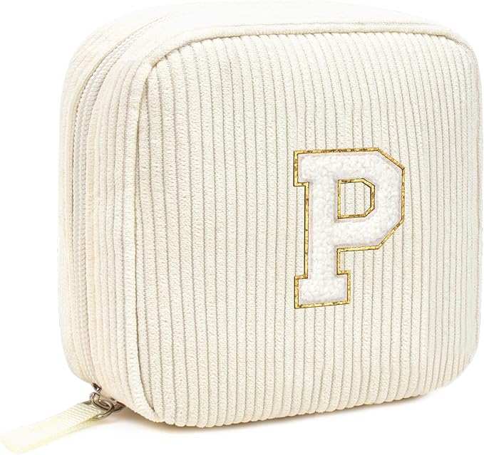 LETGO Birthday Gifts for Women Small Personalized Initial Monogram Makeup Bag,Preppy Corduroy Makeup Bags Travel Toiletry Bag Cute Pouch Purse for Her Mom Girlfriend Wife Sister Teacher Bridesmaid