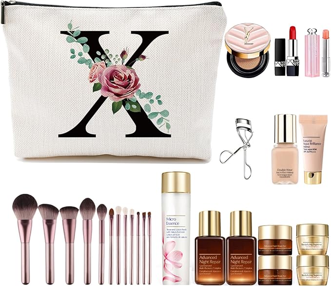 A-Z Personalized Makeup Bag, Monogrammed Bridesmaid Presents Cosmetic Bag, Portable Stationary Storage Organizer, Friendship Travel Makeup Bags