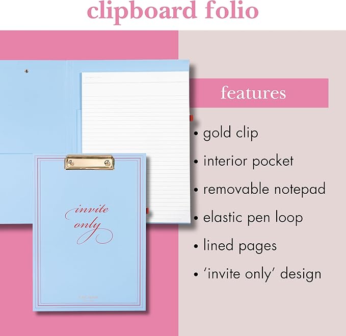 kate spade new york A4 Clipboard Folio with Low Profile Clip, Professional Padfolio Includes Lined Notepad, Pen Loop, and Pocket (Invite Only)