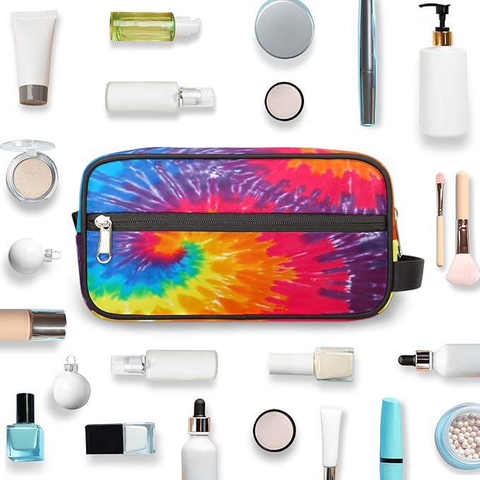 Rainbow Tie Dye Travel Toiletry Bag for Women Men Abstract Swirl Tie Dye Lightweight Cosmetic Makeup Bag Waterproof Shaving Bag Dopp Kit with Large Capacity for Toiletries and Shaving Accessories