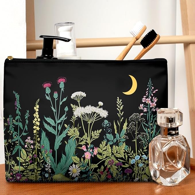 Cute Makeup Bag for Purse Waterproof Cosmetic Bags for Women Funny Smooth Zipper Travel Toiletry Pouch 10X8 Inches-Wildflowers Makeup pouch