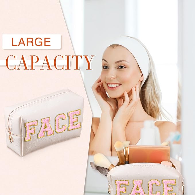 Sanwuta 9 Pcs Makeup Bags Bulk PU Double Zippers Cosmetic Bag Makeup Toiletry Christmas Small Pouch Portable Travel Organizers Case for Women Bridesmaid Party End of The Year(Ivory White)