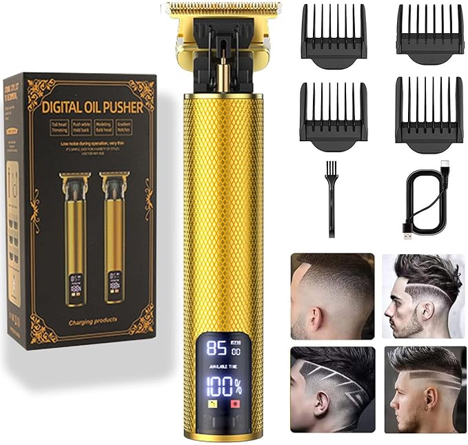 𝐇𝐚𝐢𝐫 𝐂𝐥𝐢𝐩𝐩𝐞𝐫𝐬 for Mens Cordless 𝐇𝐚𝐢𝐫 𝐓𝐫𝐢𝐦𝐦𝐞𝐫 T-Blade Trimmer Professional Haircut & Grooming Kit Rechargeable Clippers Hair Trimmer Shaver Cutting Kit with LCD Display (Gold)