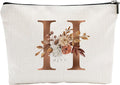 A-Z Boho Personalized Cosmetic Bag-Floral Cotton Letter Makeup Bag With Zipper-Artistic Cosmetic Bag For Travel-Bride,Birthday Gift For Women Daughter Friends-Women Makeup Organizer-A08
