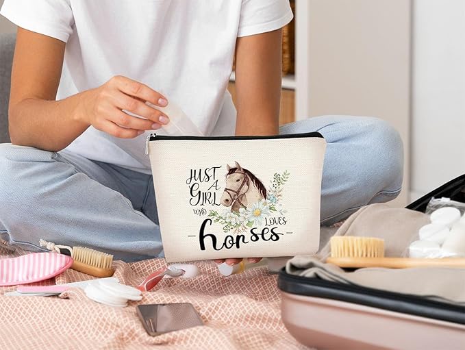 Cute Horse Small Makeup Bag,Comestic Bag Birthday Gifts for Horse Lovers Girls Friends, Just A Girl Who Loves Horse Cute Fashion Magic Cosmetic Pouch for Girls Women