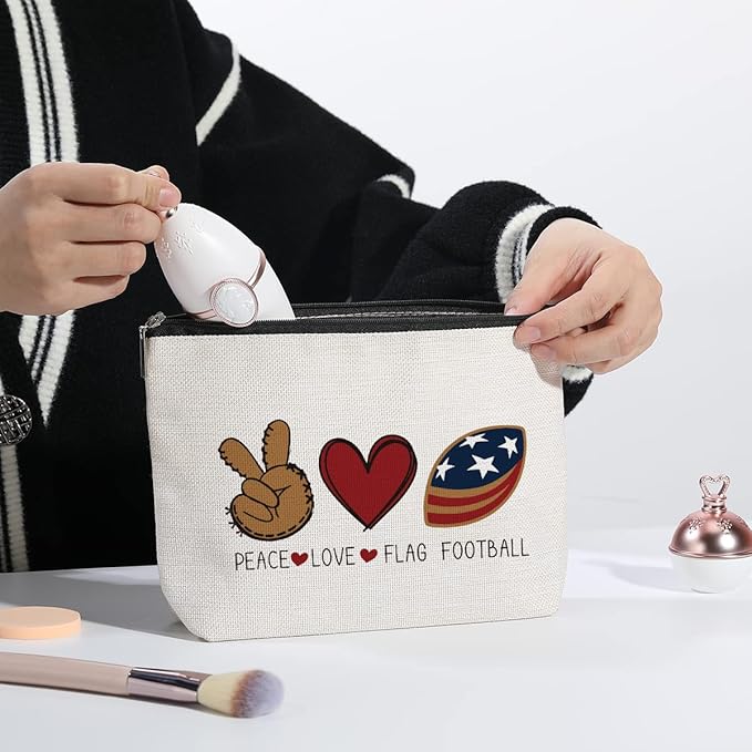 Football Travel Pouch Flag Football Bag Football Gifts Football Mom Gifts C Team Coach Gifts Sport Fans Gifts for Football Lovers Players Birthday Gifts - Peace Love Flag Football