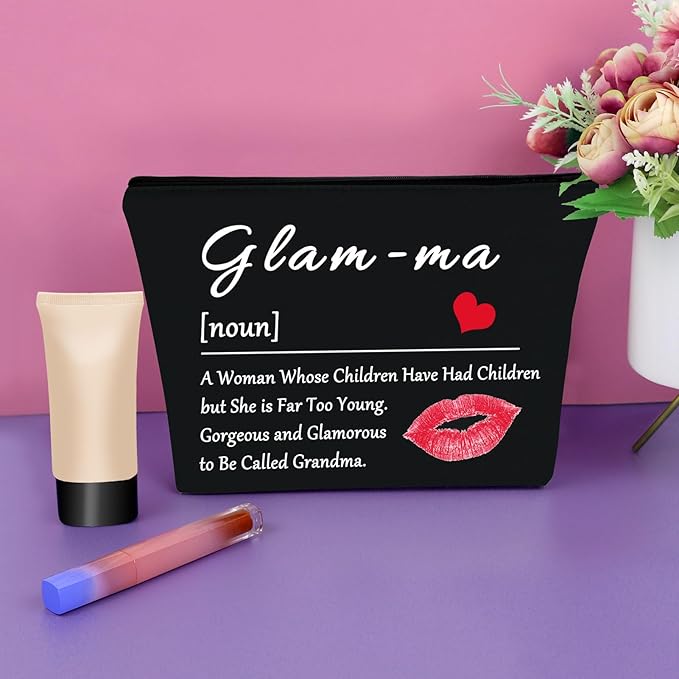 Sazuwu Grandma Black Makeup Bag Mothers Day Birthday Gifts for Grandma from Granddaughter Grandson Cosmetic Bag Nana Gifts from Grandkids Travel Pouch