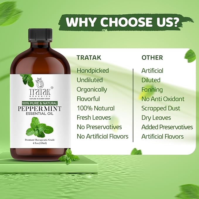 Peppermint Piperita Essential Oil – 4 Fl Oz – 100% Natural Piperita Oil - for Diffuser, Hair Care, Face, Skin Care, Aromatherapy, Scalp and Body Massage, Soap and Candle Making