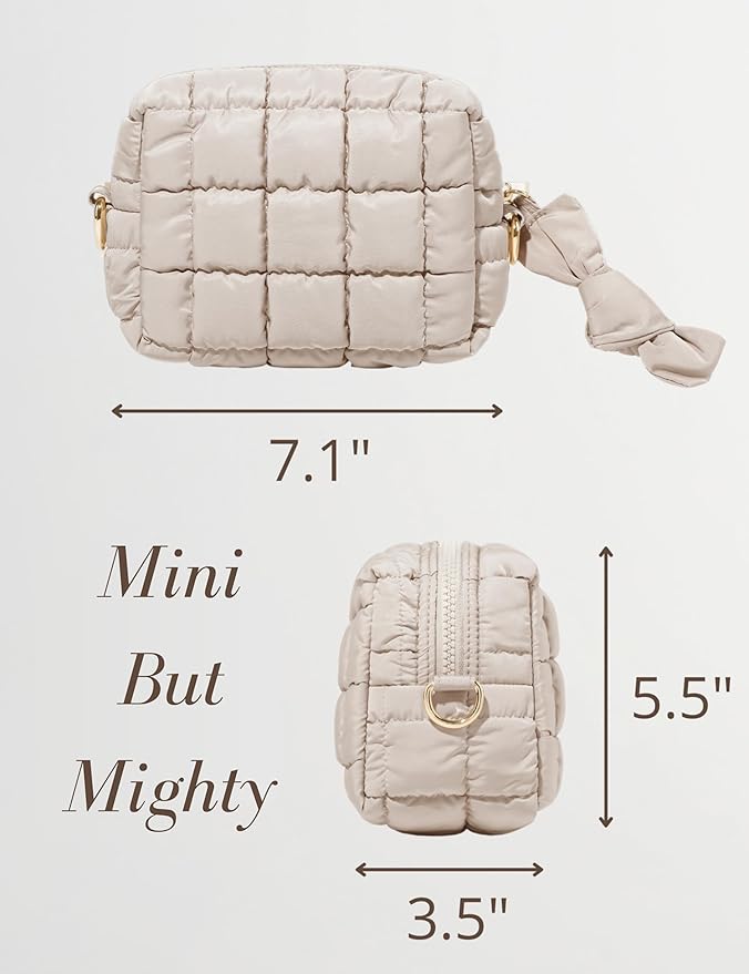 Yarnic Quilted Makeup Bag Cosmetic Bag, Travel Toiletry Bag for Women, Cute Makeup Bag Organizer Puffer Makeup Pouch (S, Beige)