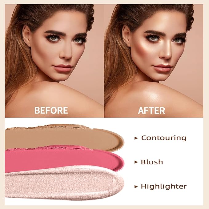 3 Pcs Cream Contour Stick Makeup Kit, Shades with Highlighter, Blush and Bronzer Contour Stick for Sculpt the Cheeks, Waterproof, Matte & Dewy Finish (Light,#01+#09+#11)