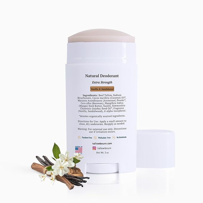 Dr. Dave's Primal Essence Extra Strength Tallow Deodorant - Aluminum-Free - Baking Soda, Beeswax, Coconut Oil, and Mango Butter - Vanilla and Sandalwood Deodorant for Men and Women - 3 oz