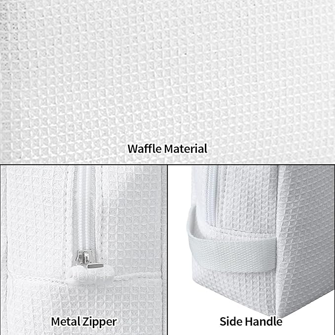 DYSHAYEN Waffle Makeup Pouch Bag, Small Travel Cosmetic Bag, Gifts for Women Bridesmaid,Wedding,Christmas (White)