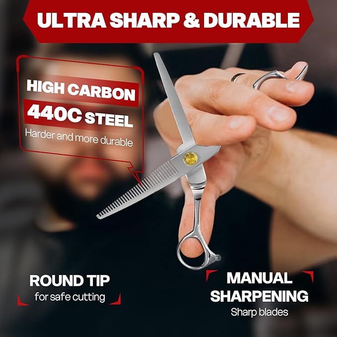 Silver Professional Hair Thinning Shears Hair Cutting Texturizing Teeth Scissors - 6.8" HIGH-END Extremely Sharp Scissors 440C Stainless Steel for Salon Home Stylists