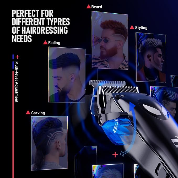 SUPRENT Hair Clippers for Men Professional – 7500 RPM Cordless Hair Cutting Kit, Electric Clippers and Trimmer Combo Set, Rechargeable Haircut Kit for Barber & Home Use（Black）