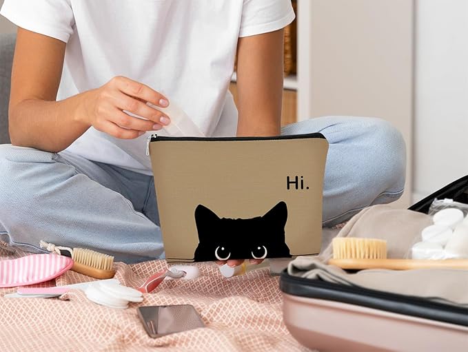 Cute Makeup Bag - Black Cat Kitty Cosmetic Pouch for Women, Cat Gifts