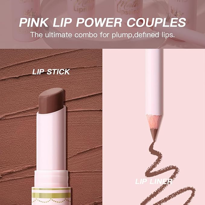 USHAS Lipstick and Lip Liner Combo Set 2 in 1 Waterproof Lipstick for Women Lip liner Set Long Lasting Lipstick, Matte Lipstick Pen with Lip Liner Set Makeup Kits (S7, Pack of 1)