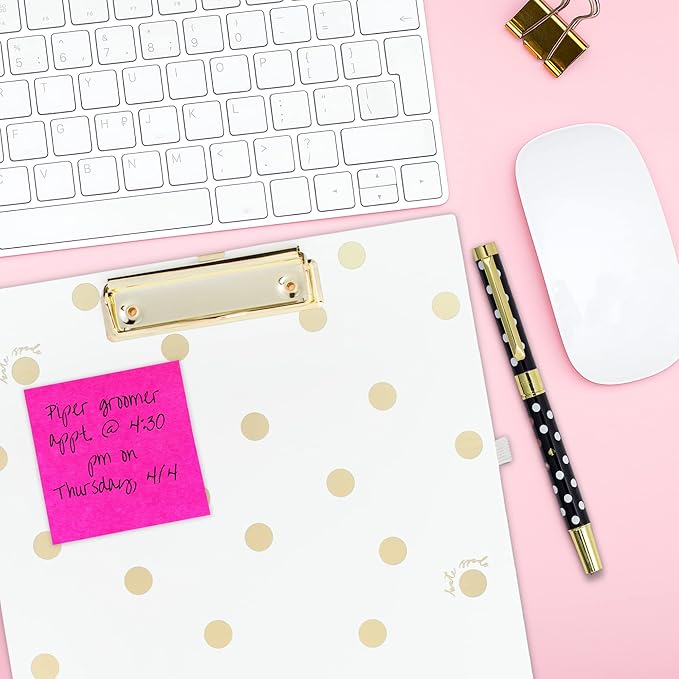 Kate Spade New York A4 Clipboard Folio with Low Profile Clip, Professional Padfolio Includes Lined Notepad, Pen Loop, and Pocket, Gold Dot with Script
