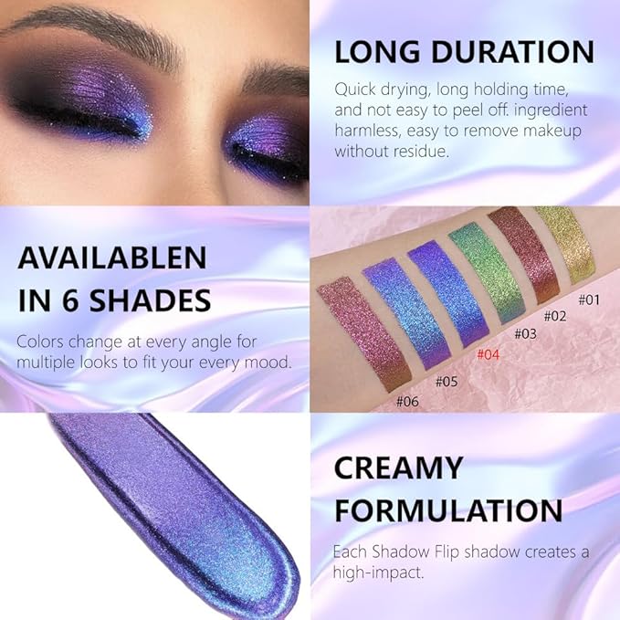 evpct Royal Blue Duochrome Chameleon Liquid Eyeshadow, Multichrome Metallic Glitter Liquid Eye Shadow Makeup for Women, Waterproof Multi Color Shifting High Pigment Holographic Iridescent Eyeshadow