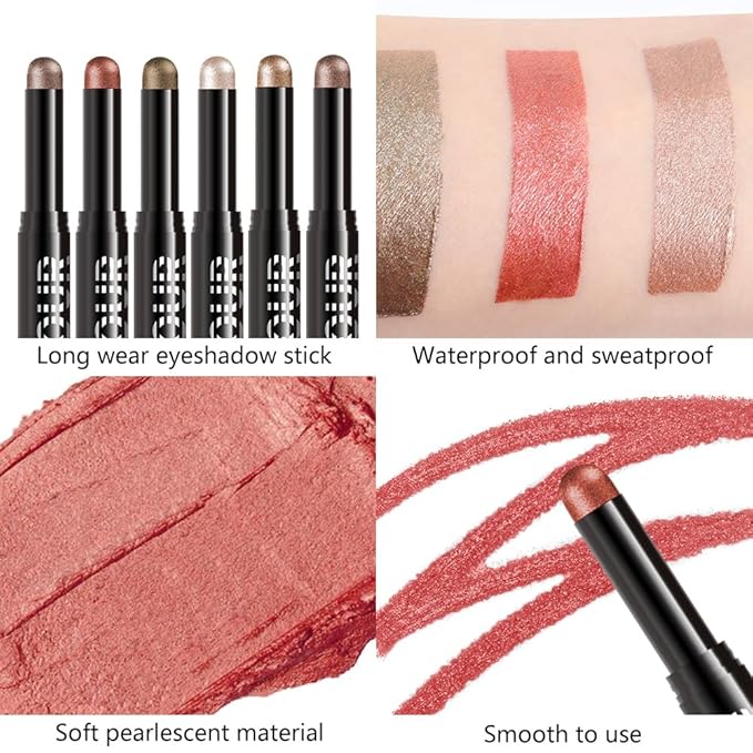 Red Metallic Shimmer Cream Eye Shadow Stick Makeup for Women, Red Metallic Shimmer Matte Eye Shadow Brightener Stick for Eyes, Waterproof Eyeshadow Pencil Applicator Blendable for Eye Highlight 08