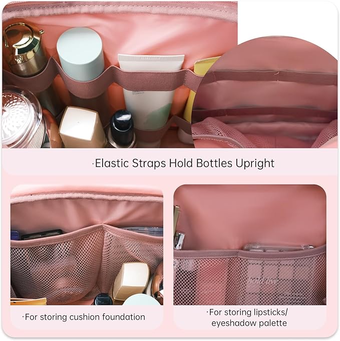 SUNRISING Travel Toiletry Bag for Women，Large Toiletry Bag for Women，Water-Resistant Puffy Cosmetic Makeup Bag Organizer with Handle for Travel Toiletries Skincare Accessories Essentials - Pink