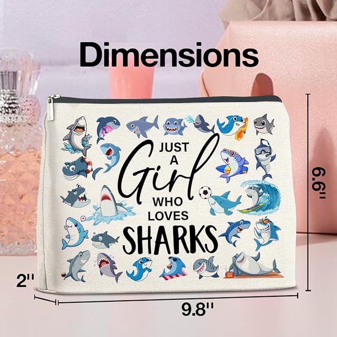 Shark Gifts Makeup Bag Sharks Lover Gifts Shark Gifts for Women Friend Sister Girl Birthday, Just a Girl Who Loves Sharks Zipper Makeup Pouch