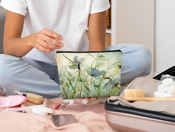 Floral Makeup Bag - Wildflower Cottagecore Vintage Cosmetic Organizer for Women and Girls - Small Aesthetic Flower Design
