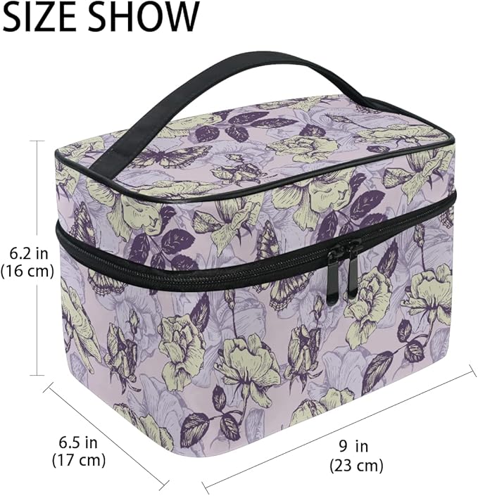 Makeup Bag, Vintage Butterfly And Flowers Travel Makeup Organizer Bag Cosmetic Cases Toiletry Bags for Girl Women Ladies