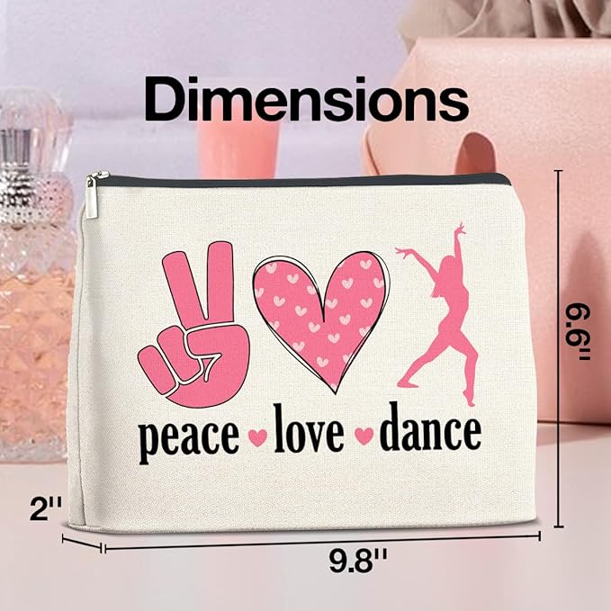 Dance Gifts Makeup Bag Dance Recital Gifts for Girls Women Students Dancers Cosmetic Bag Dance Competition Gift Peace Love Dance Zipper Makeup Pouch, polychrome