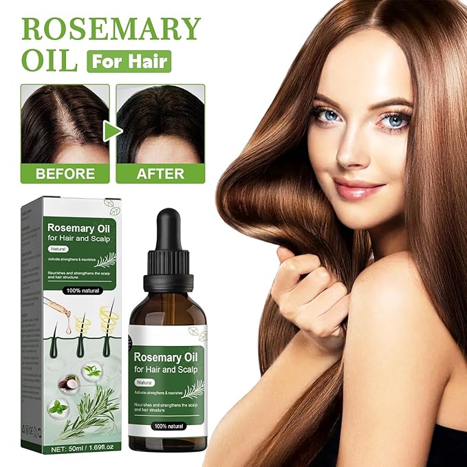 Rosemary & Mint Hair Oil, Split Ends & Dry Scalp Treatment - Made with Biotin & Essential Oils for Strengthening, Soothing, Moisturizing & Encouraging Longer, Healthier Hair (1.69 Fl Oz)