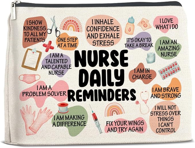 Nurse Gifts Makeup Bag, Inspirational Gifts for New Nurse Practitioner, Daily Reminders Zipper Makeup Pouch