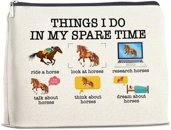 Horse Gifts Makeup Bag, Funny Horse Gifts for Women Horse Lovers Cowgirl, Thing I Do in My Spare Time Horse Zipper Makeup Pouch