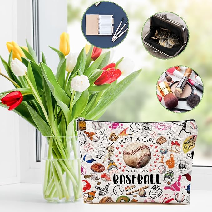 2pcs Baseball Gifts Makeup Bag, Baseballs Coach Cosmetic Bag Christmas Birthday Gifts for Women Female Coach Girls Sister BFF, Baseball Stuff Travel Toiletry Bags