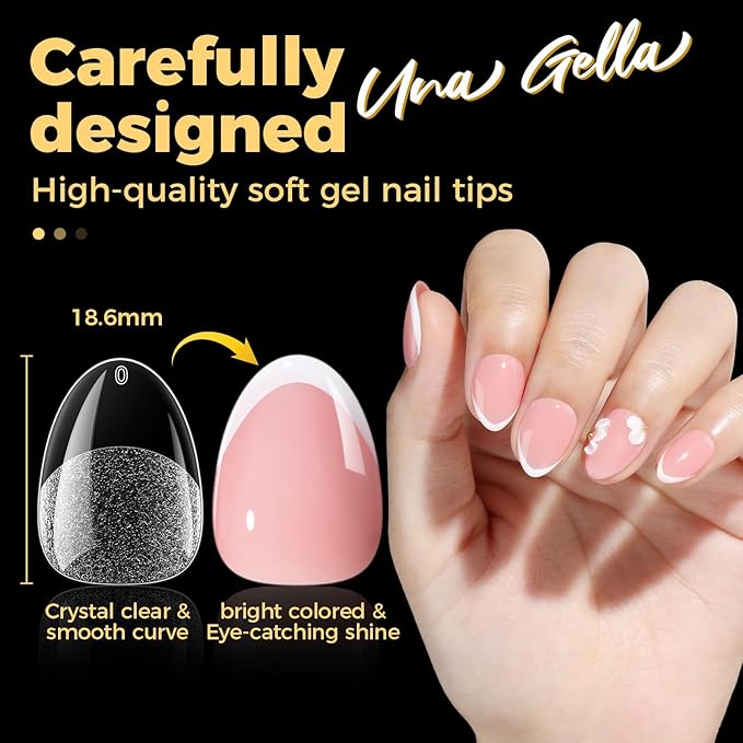 UNA GELLA Extra Short Almond Nail Tips, 504 Pcs Pre-Filed XS Almond Gel Nails, 12 Sizes Half Matte Full Cover Press Ons for Nail Extension Manicure Home DIY Salon