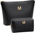 Women Gifts | Initial Makeup Bag Set for Girl Personalized Gifts for Bridesmaid Friend Graduation Teachers PU Leather Cosmetic Travel Toiletry Bag(Black,M)