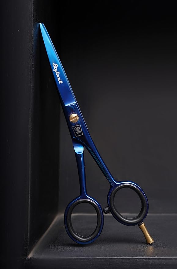 Hair Cutting Scissors-Professional Hairdressing Scissors for Women,Men,Hair Stylists,Salon,Barber- 6.5-Inch Stainless Steel Hair Scissors with Finger Rest (Classic Scissor Blue Titanium)